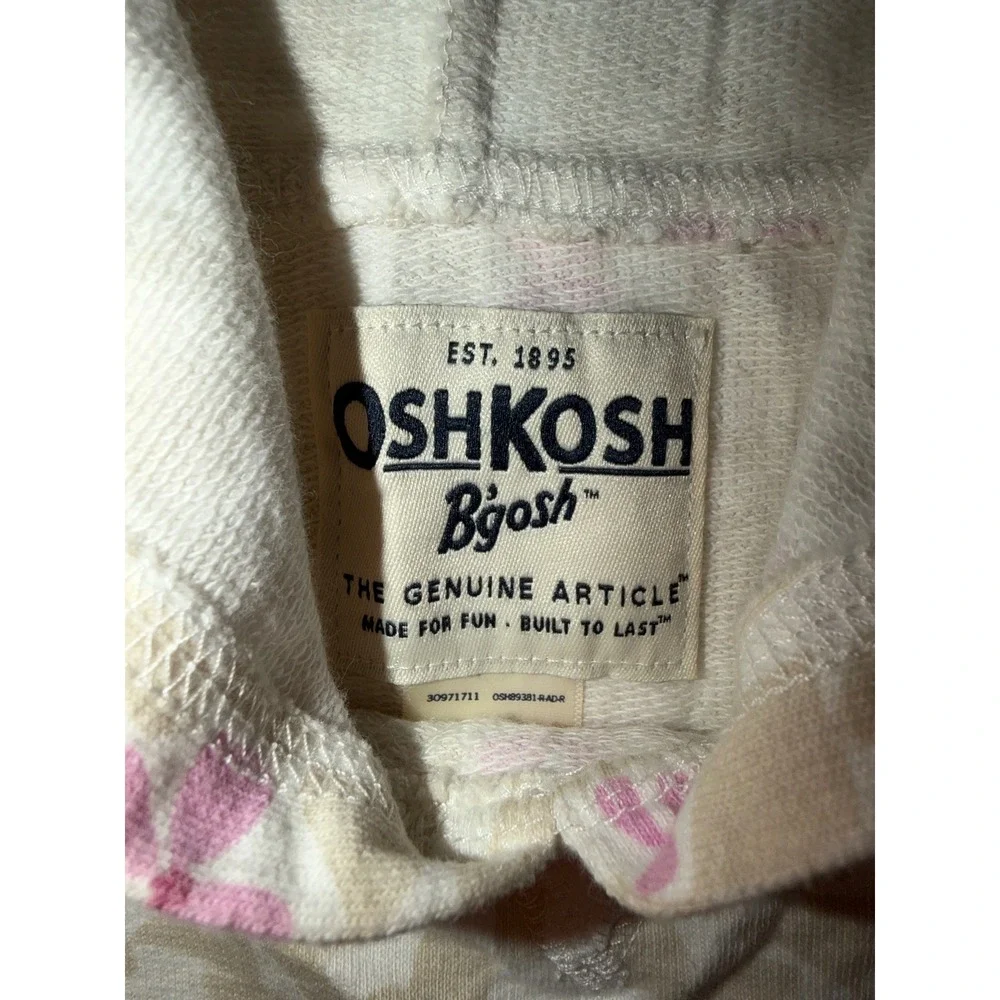OshKosh Bgosh Girls Size 7 Tan and Pink Floral Pullover Hoodie Sweatshirt